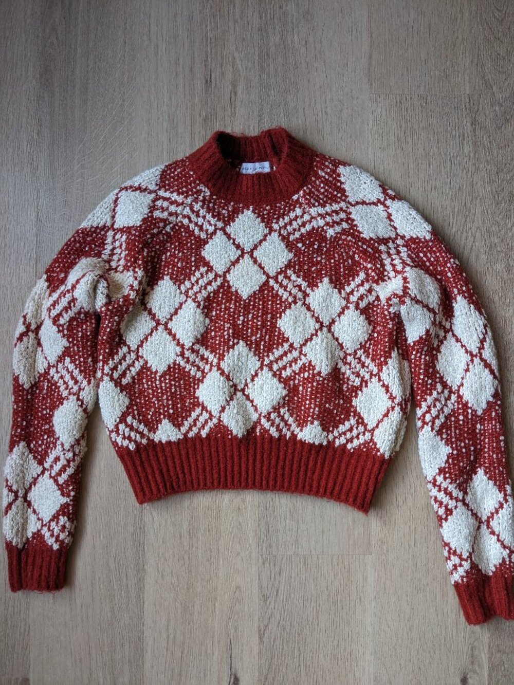 Coco + Jaimeson Red & Cream Jacquard Argyle Pullover Sweater S